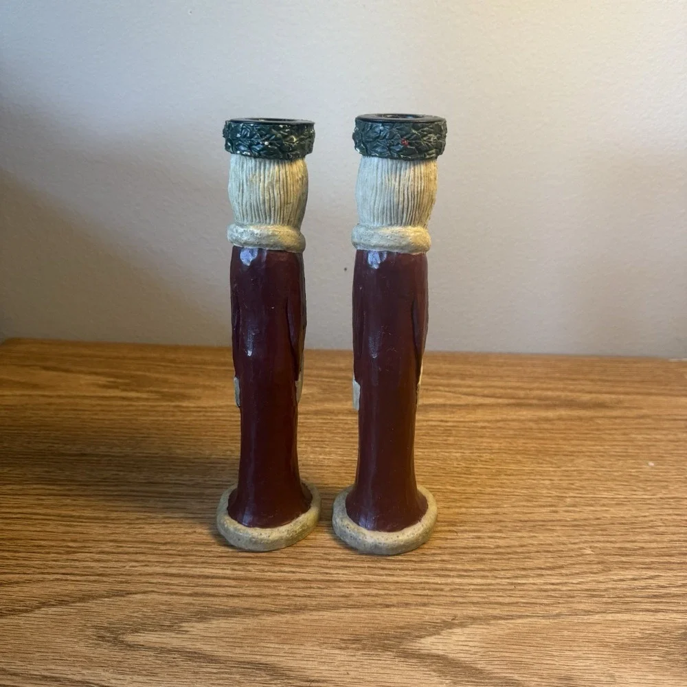 SANTA CANDLE STICK HOLDER SET CHRISTMAS 8.75
